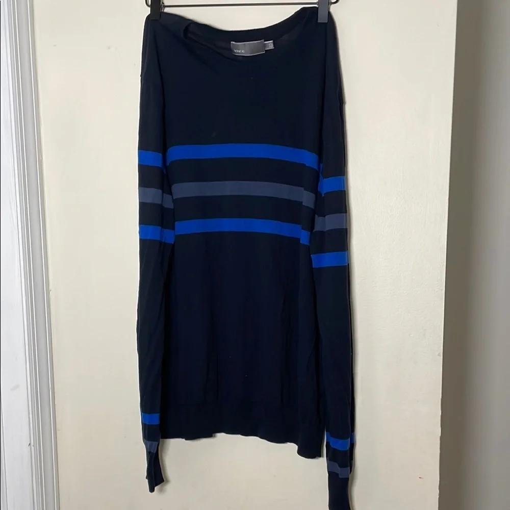 VINCE Mens Sweater Size XL Pullover Crew Navy w/ Stripes